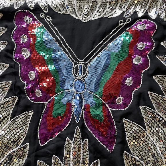 VTG Fairy Sequin Butterfly Top Silk S/M Croquette Bratz Whimsical Babydoll Y2K - Picture 12 of 15